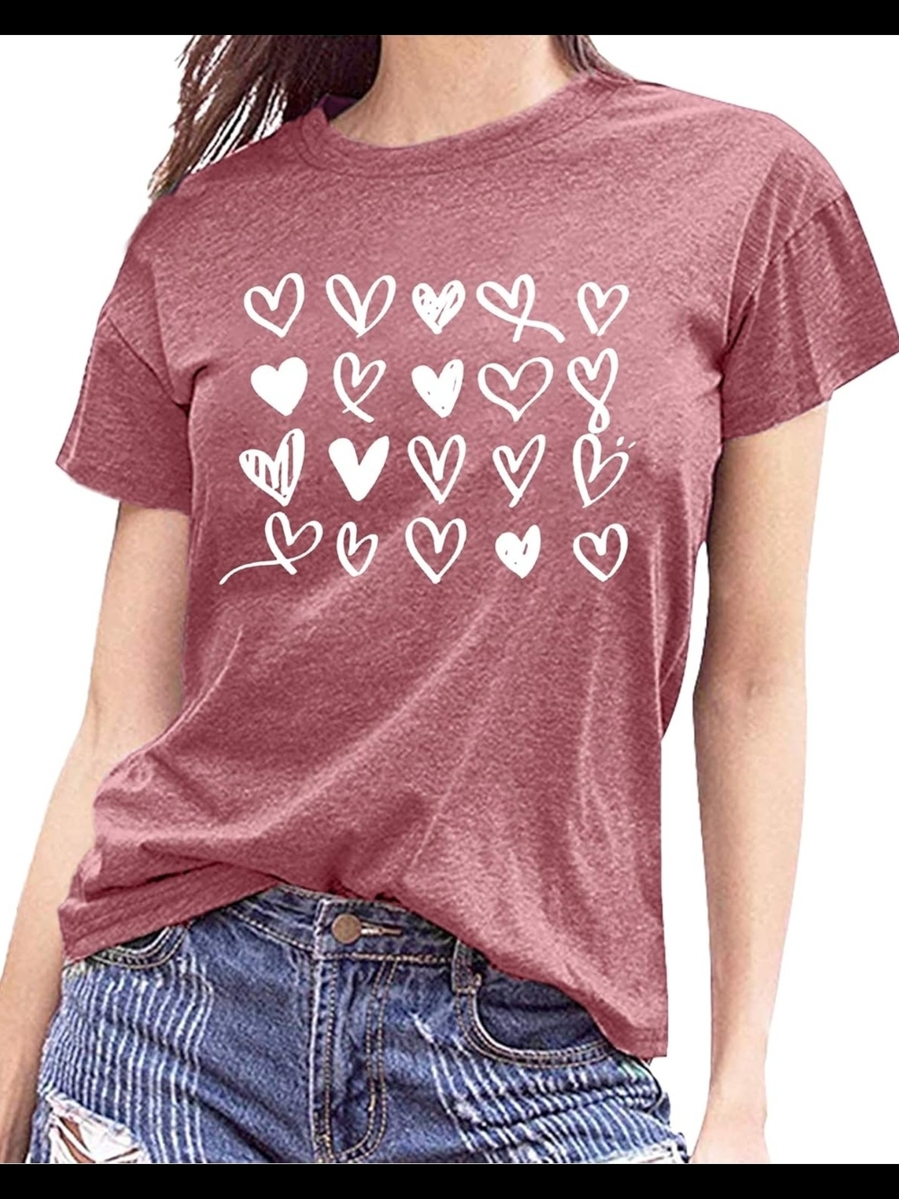 Women's Short Sleeve Heart Graphic Tee in Dusty Rose